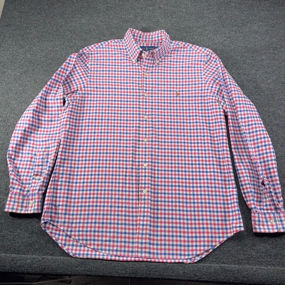Polo Ralph Lauren Mens Gingham Button Down Shirt Red Blue White Large